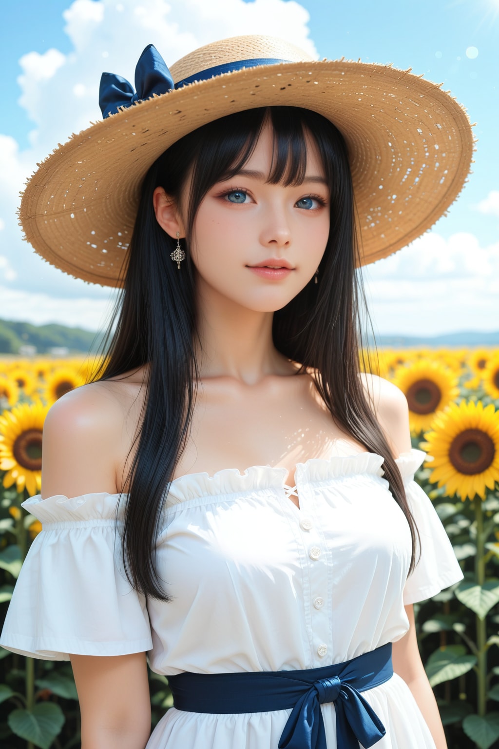 向日葵と麦わら帽子の女の子