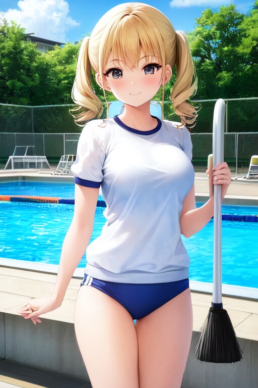 ブルマでプール掃除
