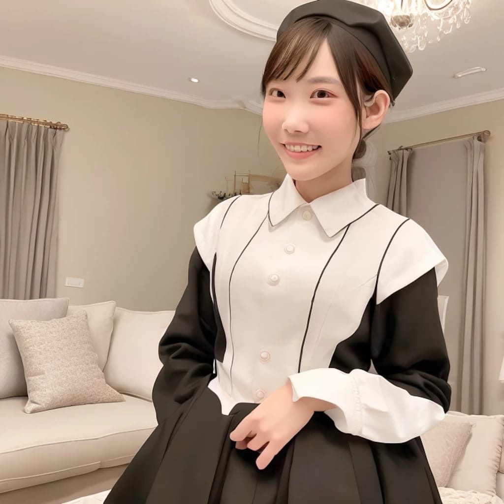 黒髪ボブでメイド服の美女２１