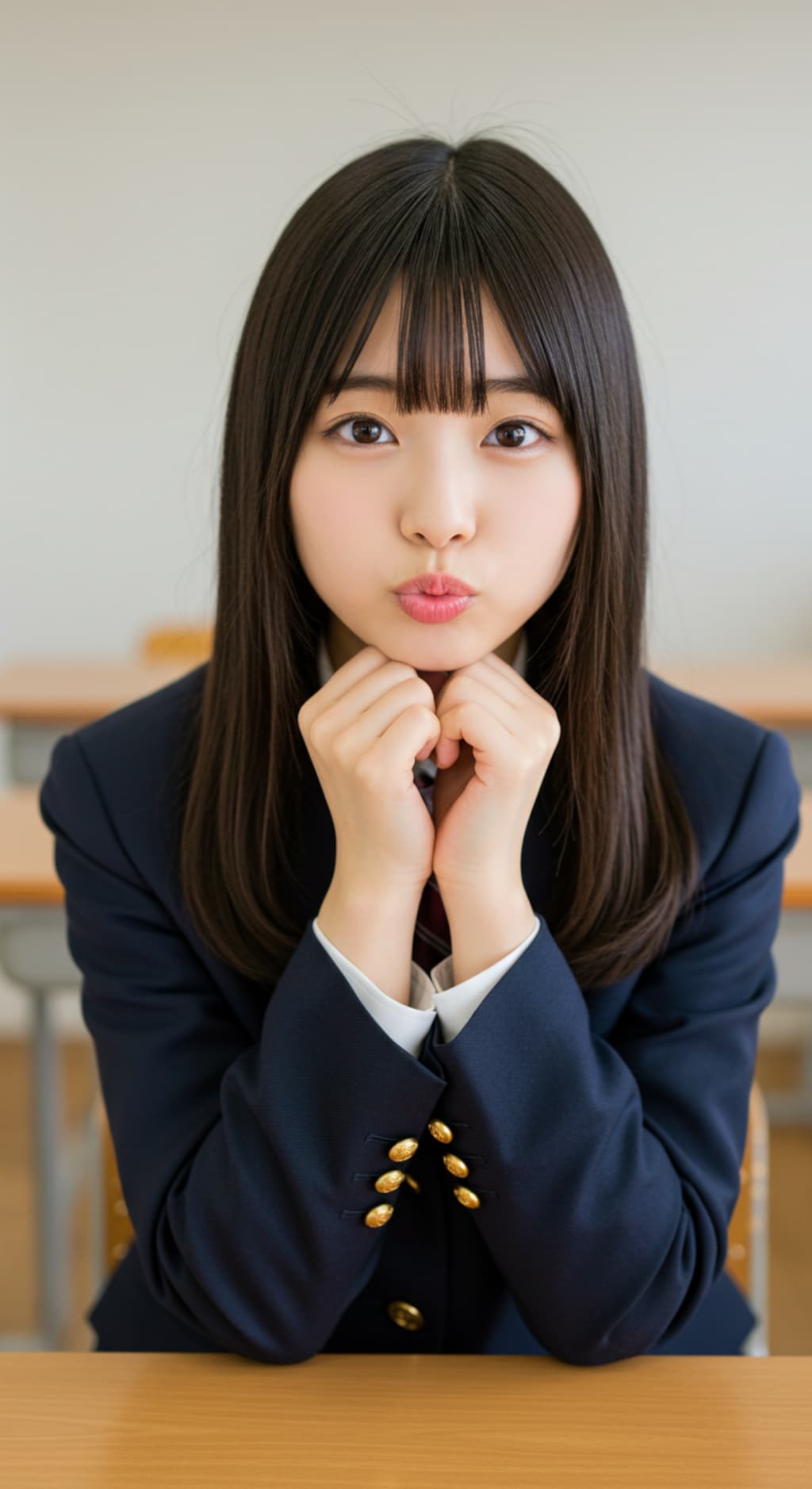 制服ちゃんからのおはようのキス顔…。