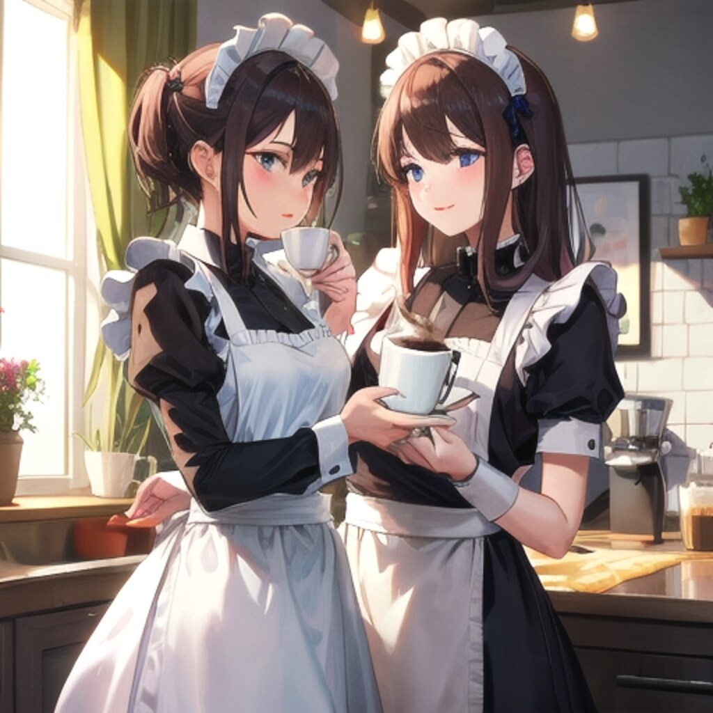 ご主人さまに出すコーヒーの味を確かめるメイドさん