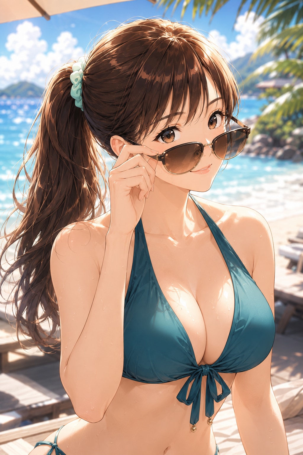 ビーチでサングラス