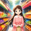市場で買い物をする小さな女の子 3枚目