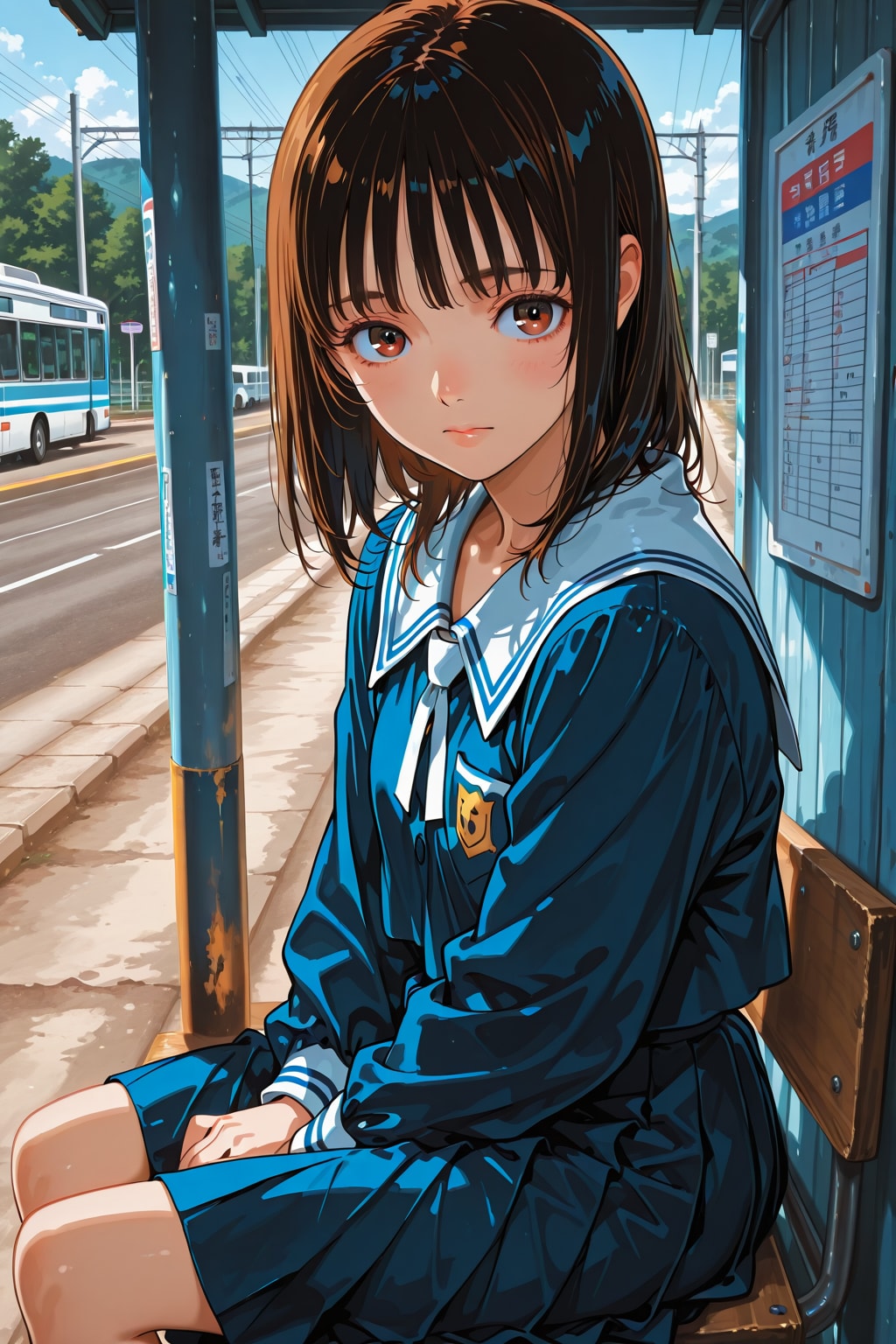 バス停で | の人気AIイラスト・グラビア