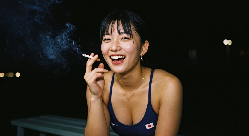 競泳美女、喫煙、ロッカー