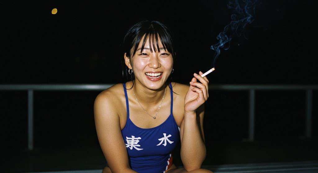競泳美女、喫煙、ロッカー