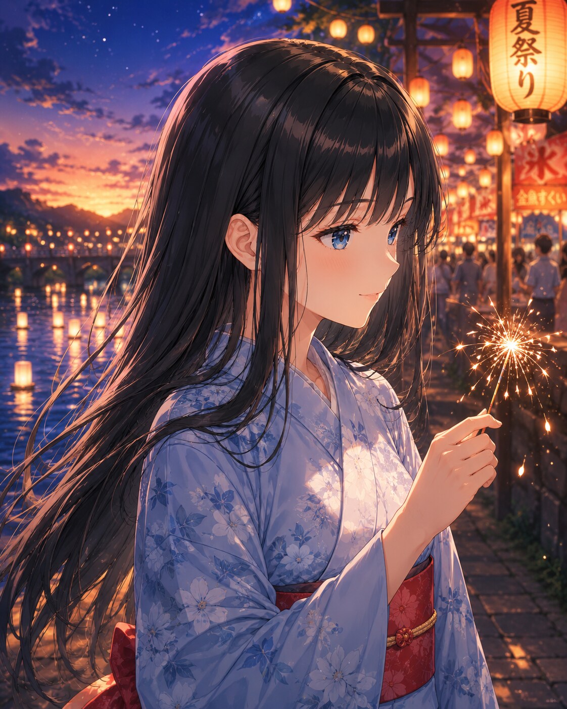 花火を見つめる浴衣の少女 | の人気AIイラスト・グラビア