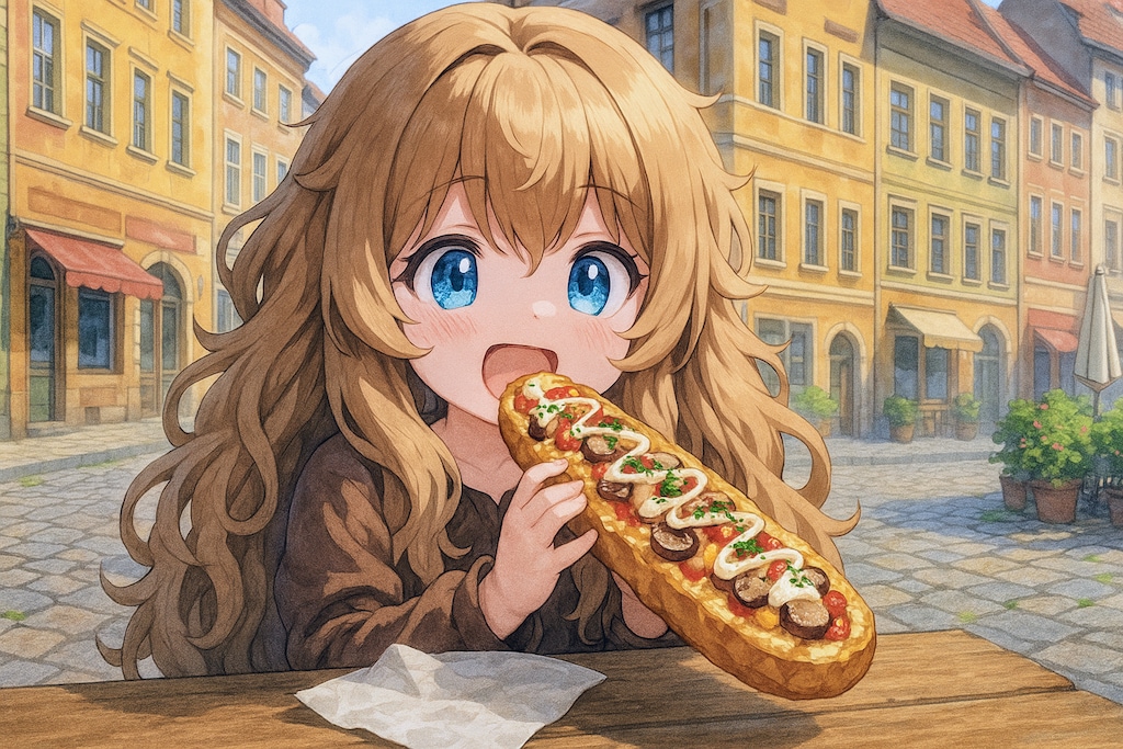 ポーランドの食べ物を堪能する小さな女の子