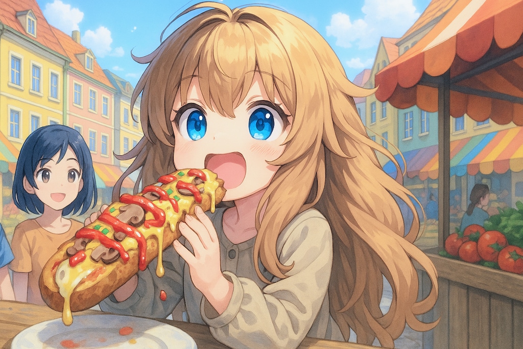 ポーランドの食べ物を堪能する小さな女の子