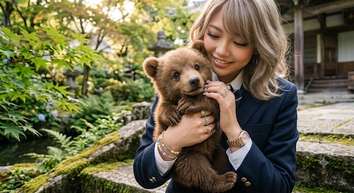 ぬいぐるみのようなクマと女子高生