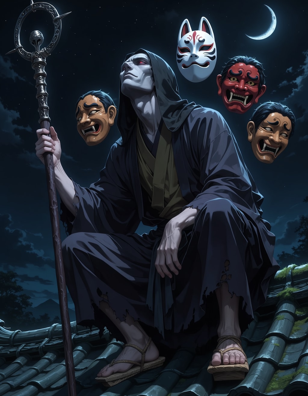 月下に蠢く面怪僧