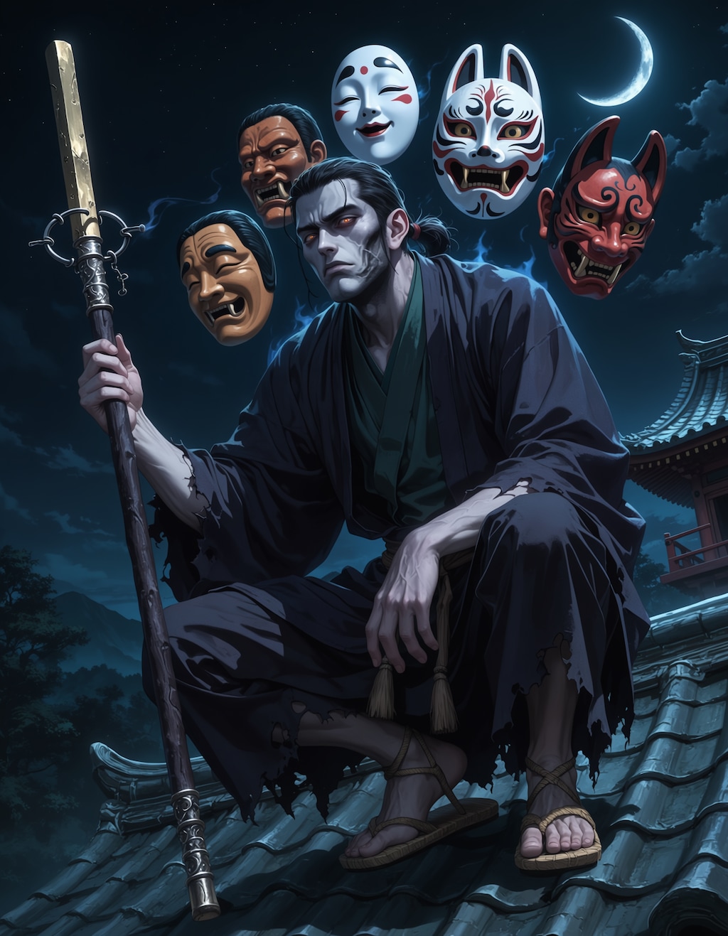 月下に蠢く面怪僧