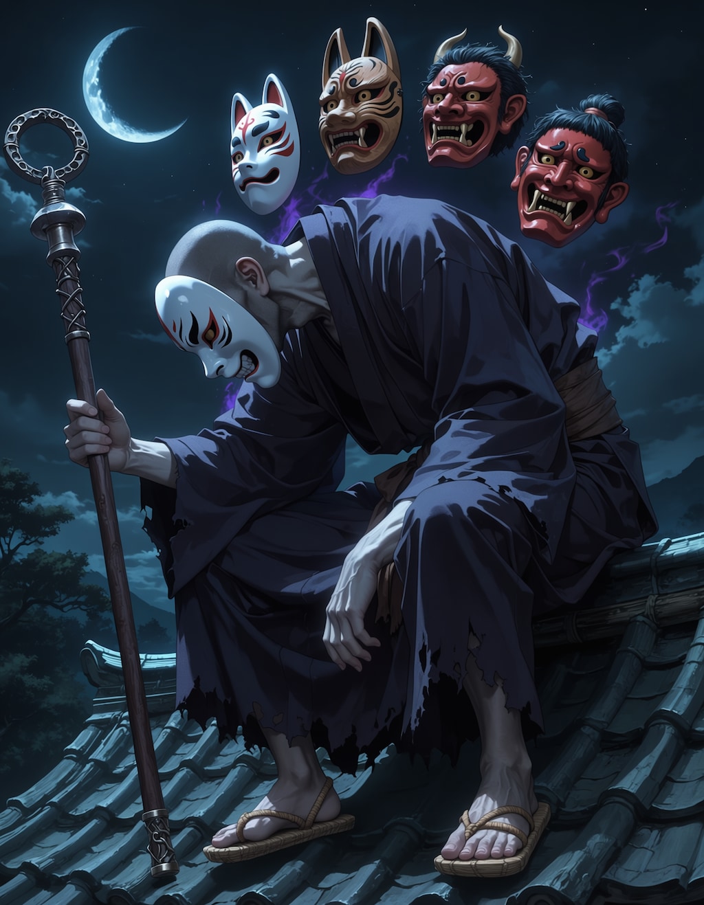 月下に蠢く面怪僧