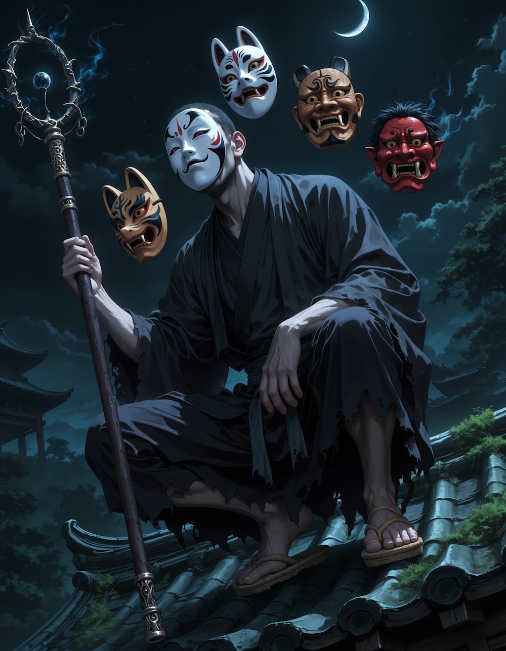 月下に蠢く面怪僧