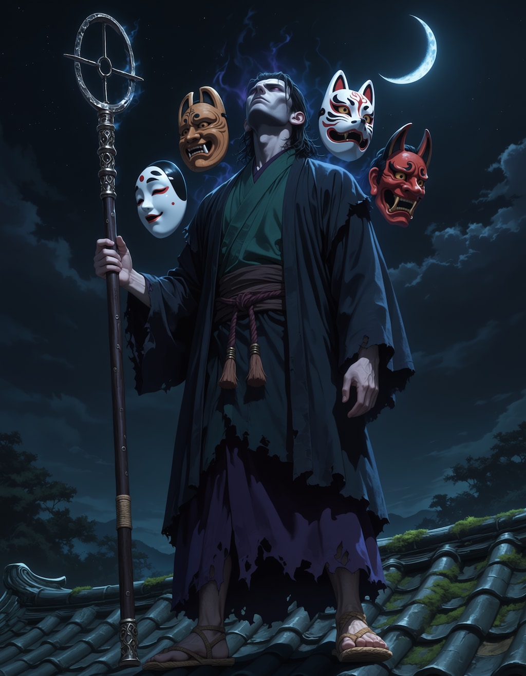 月下に蠢く面怪僧