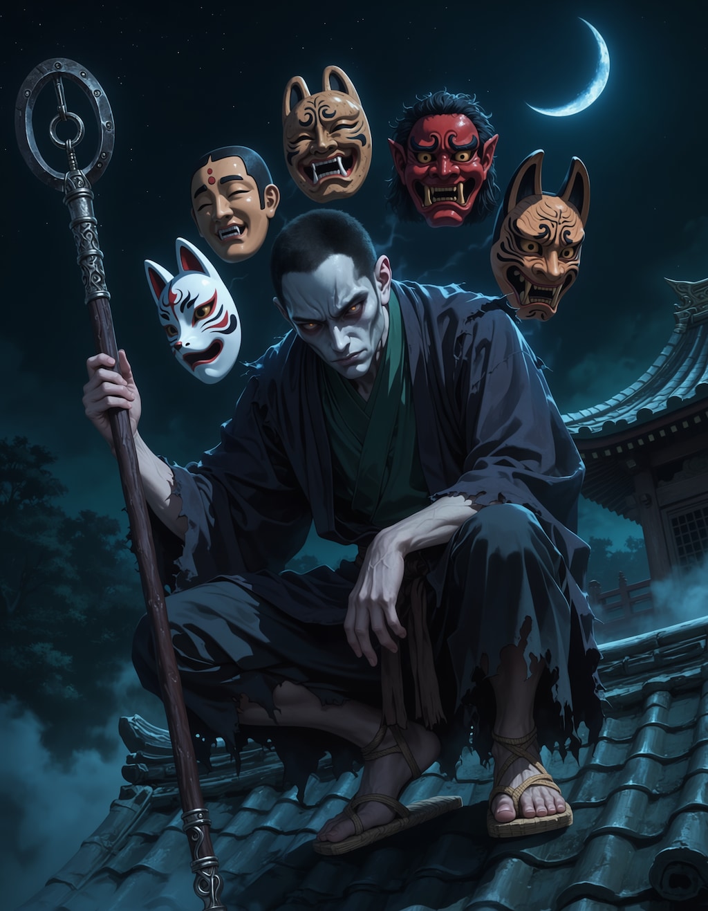 月下に蠢く面怪僧