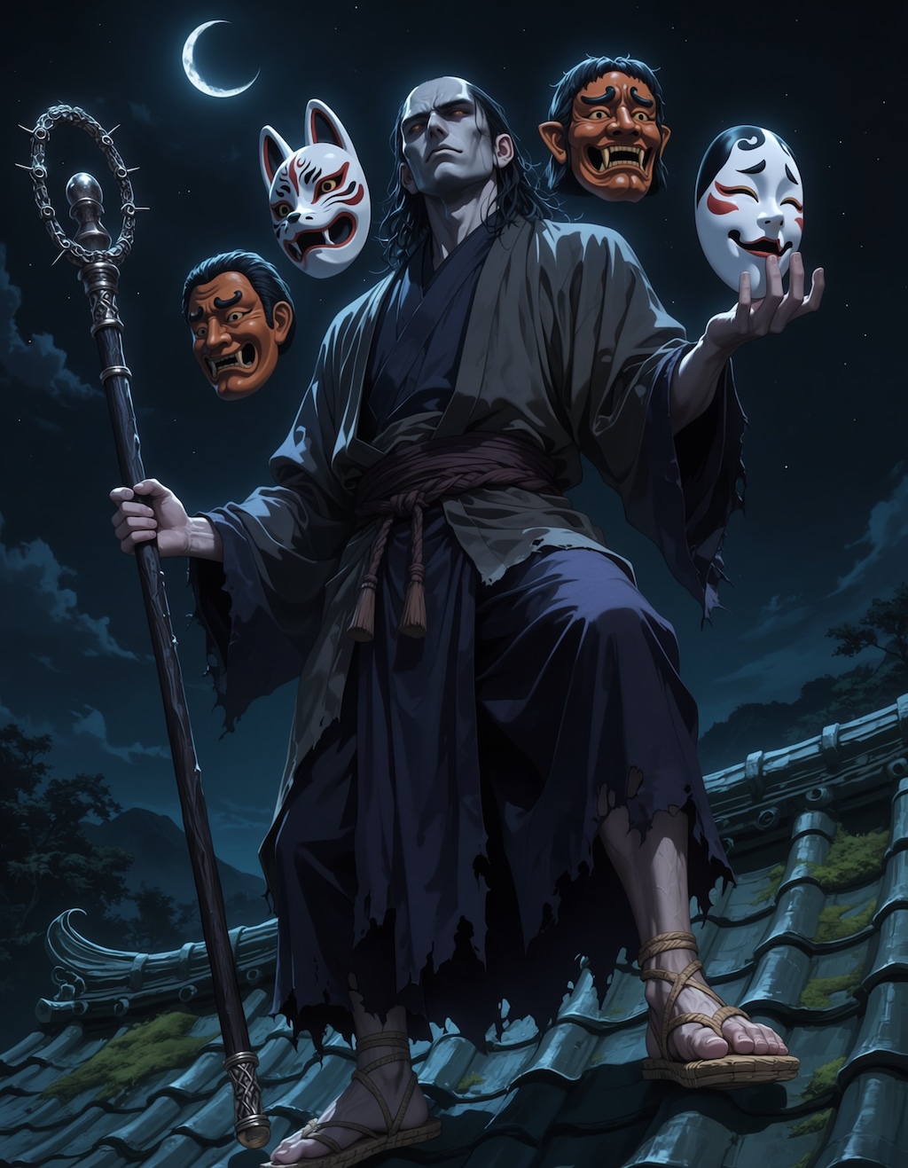 月下に蠢く面怪僧