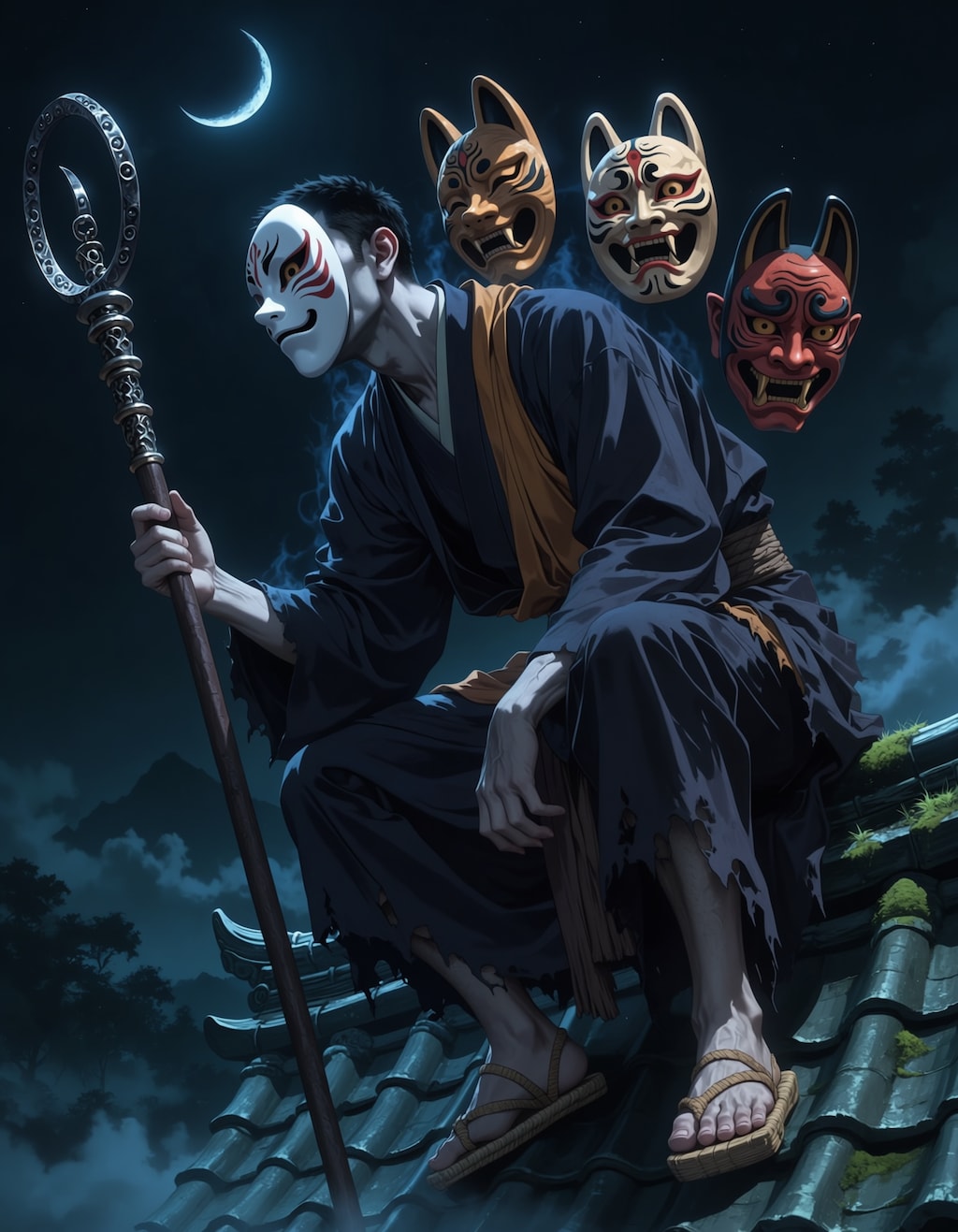 月下に蠢く面怪僧