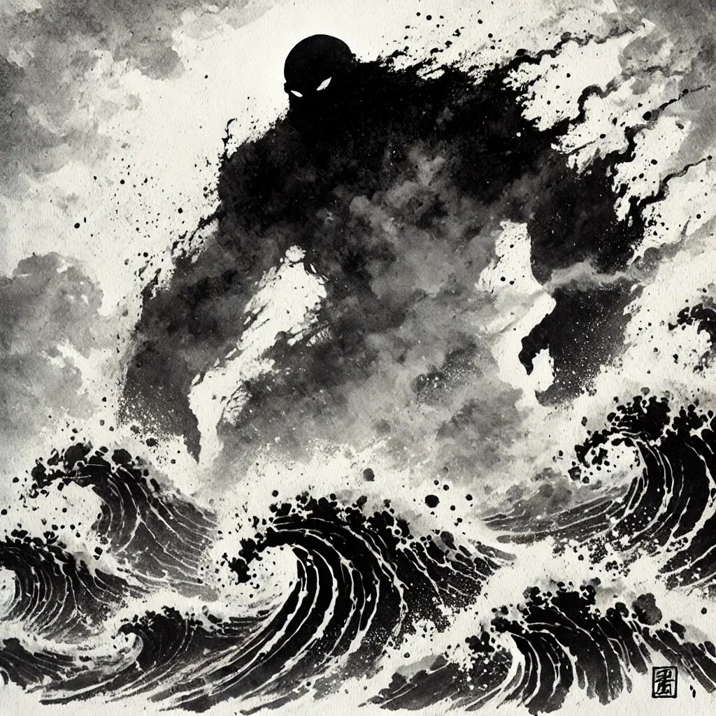 DALL-Eに海坊主を水墨画で書いてもらったらこんな物になった⋯