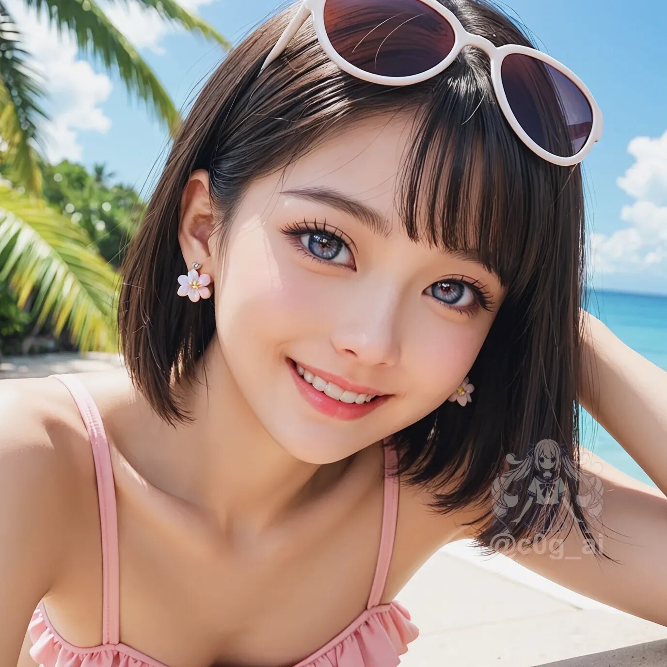 南国リゾートに来ているつむちゃん