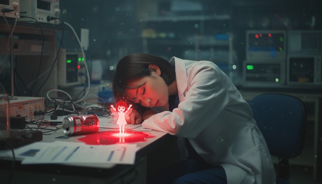 深夜、こぼれた試薬と… #顔文字