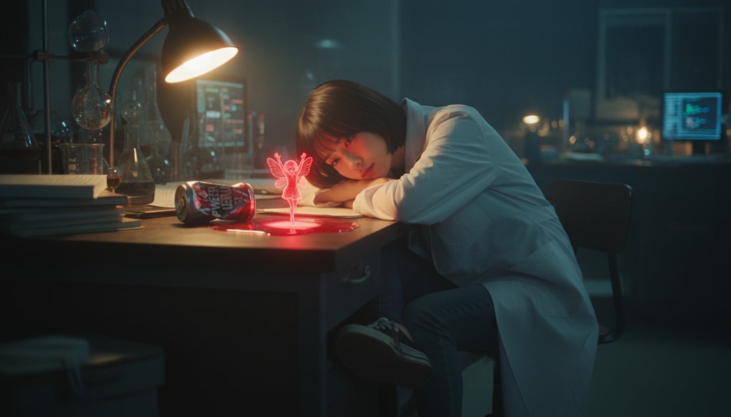 深夜、こぼれた試薬と… #顔文字