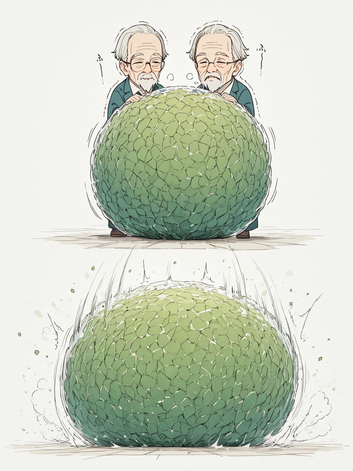 何か緑色の草玉みたいなのに吸い込まれる二人のおじい | の人気AIイラスト・グラビア