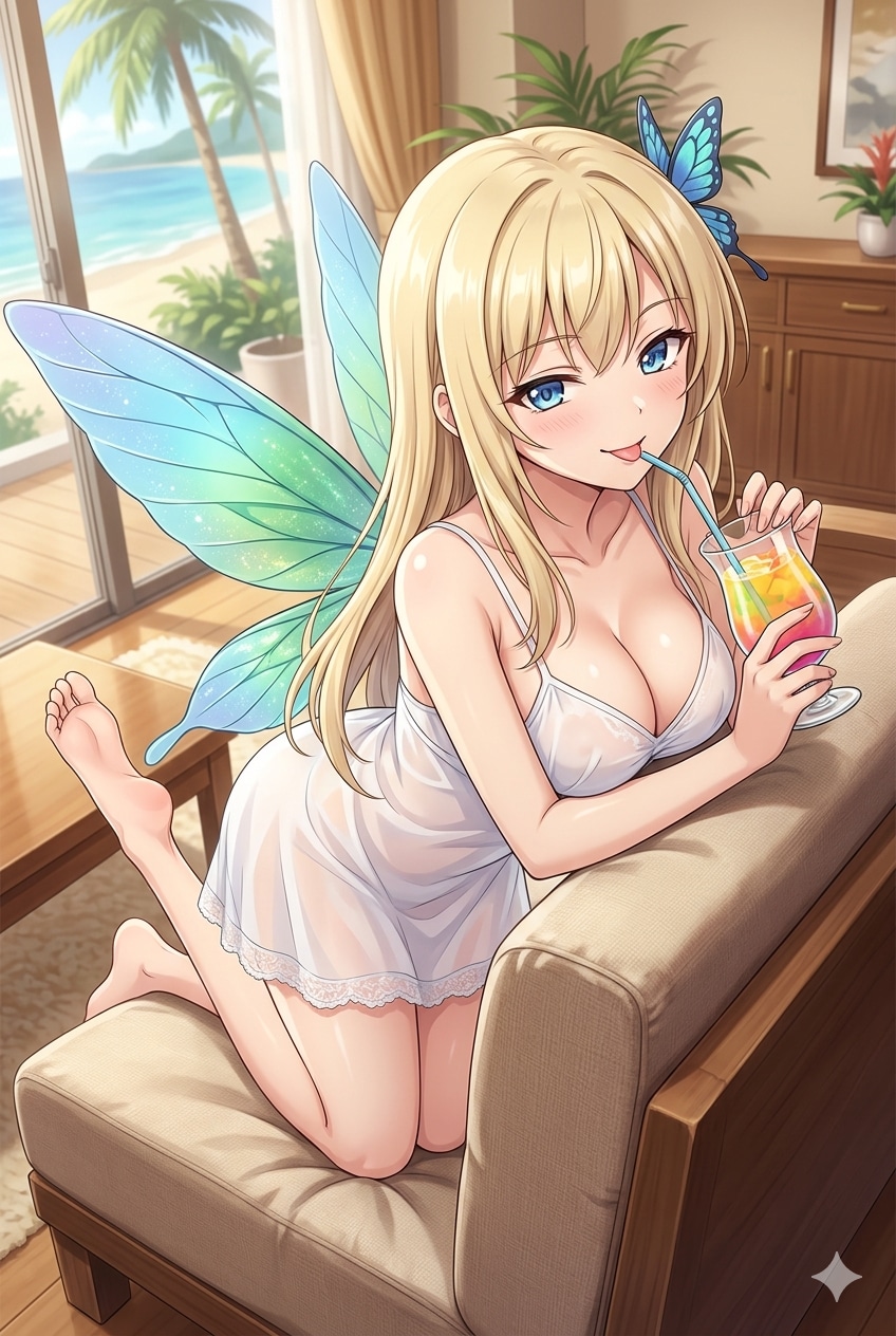 ハチドリ擬人化(寝巻き・朝)