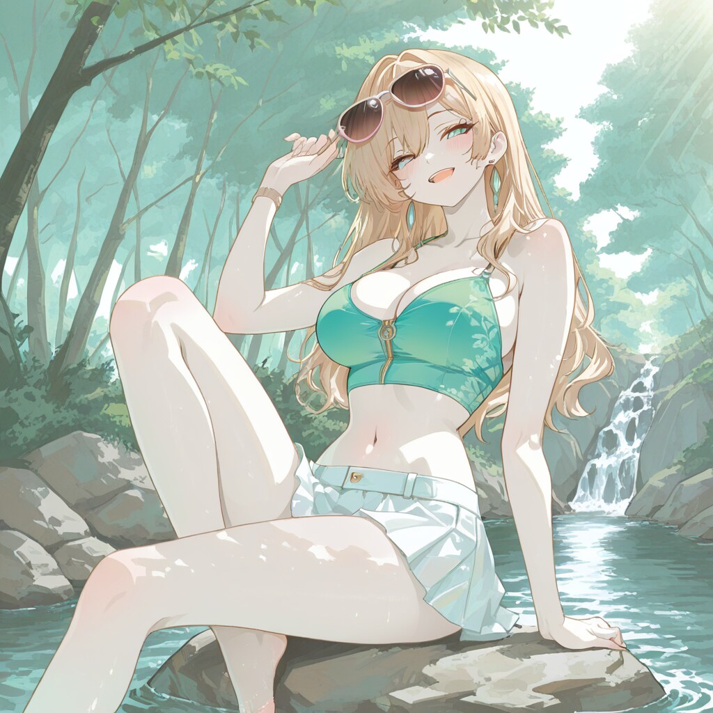 水辺で涼しむギャル
