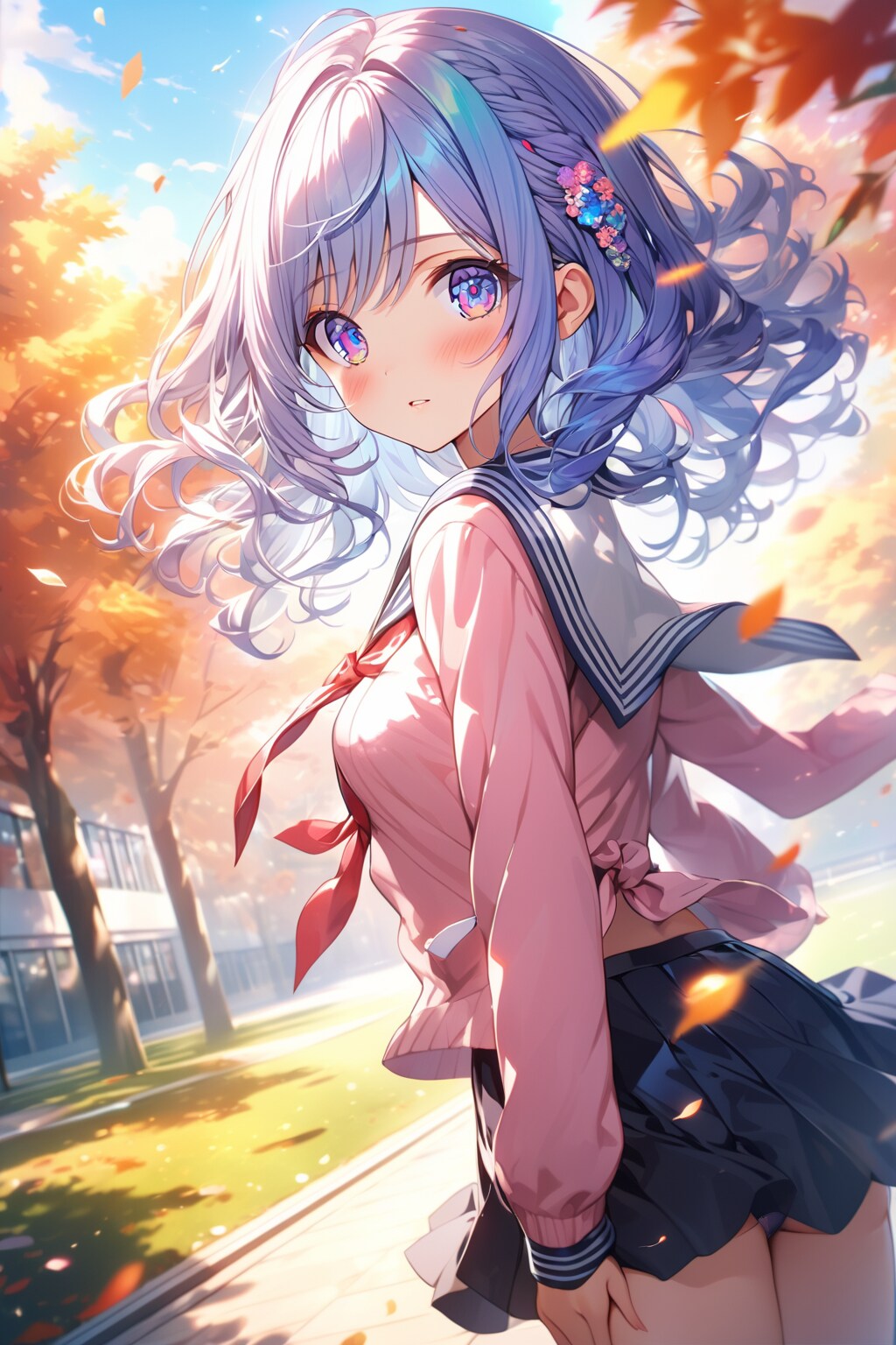 電波系少女 ウル(学生制服後ろ姿)