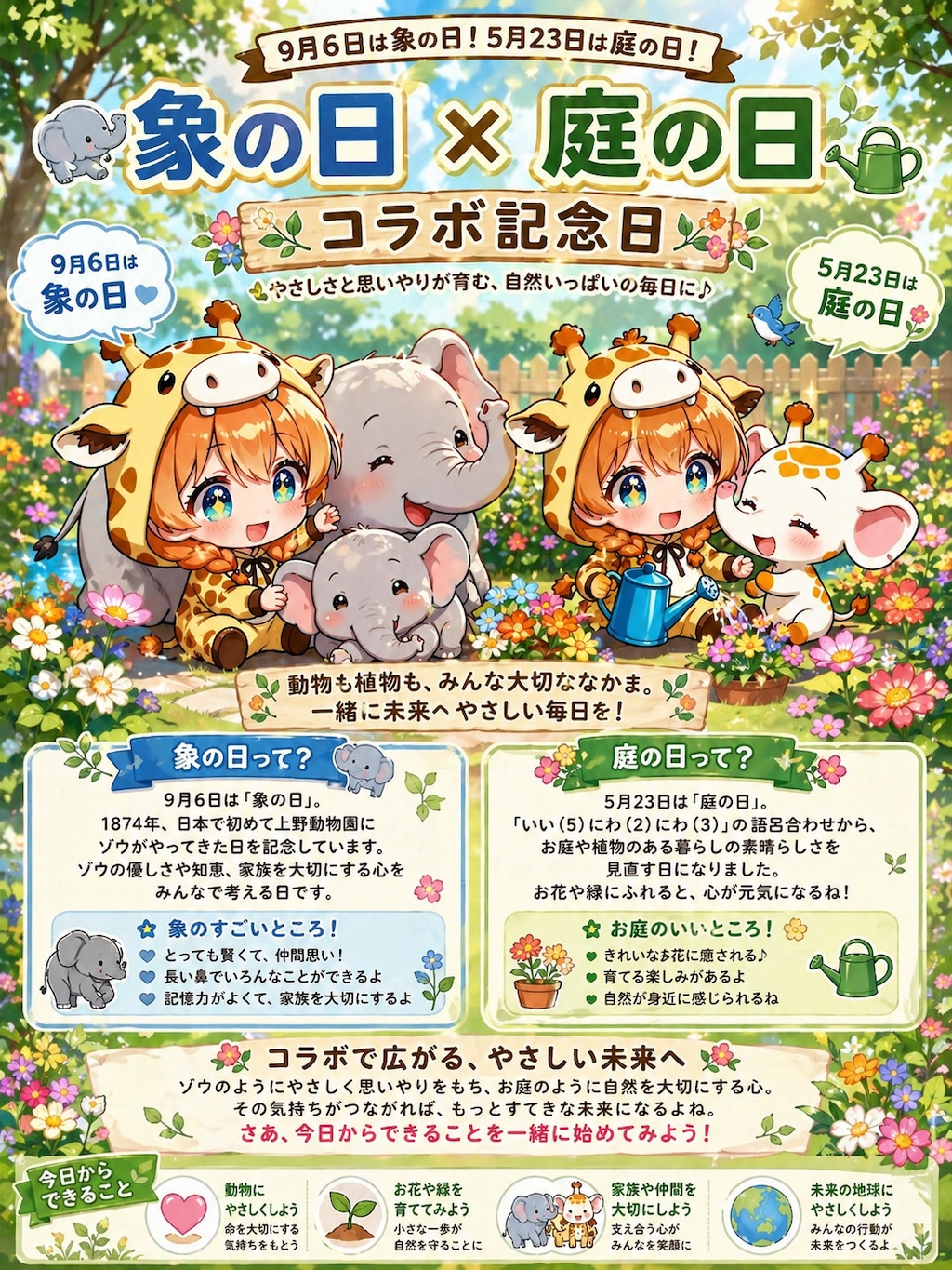 象の日と庭の日コラボなキリン着ぐるみちび子ちゃん