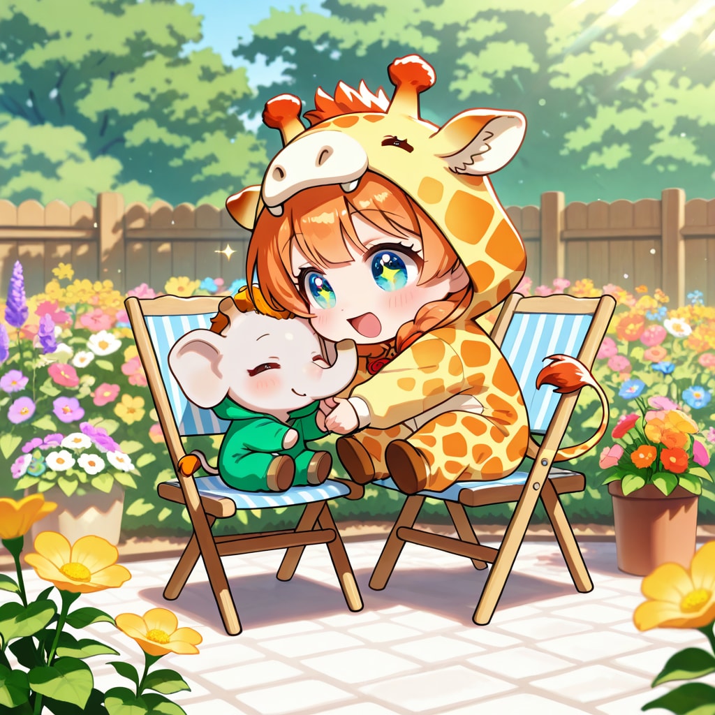 象の日と庭の日コラボなキリン着ぐるみちび子ちゃん