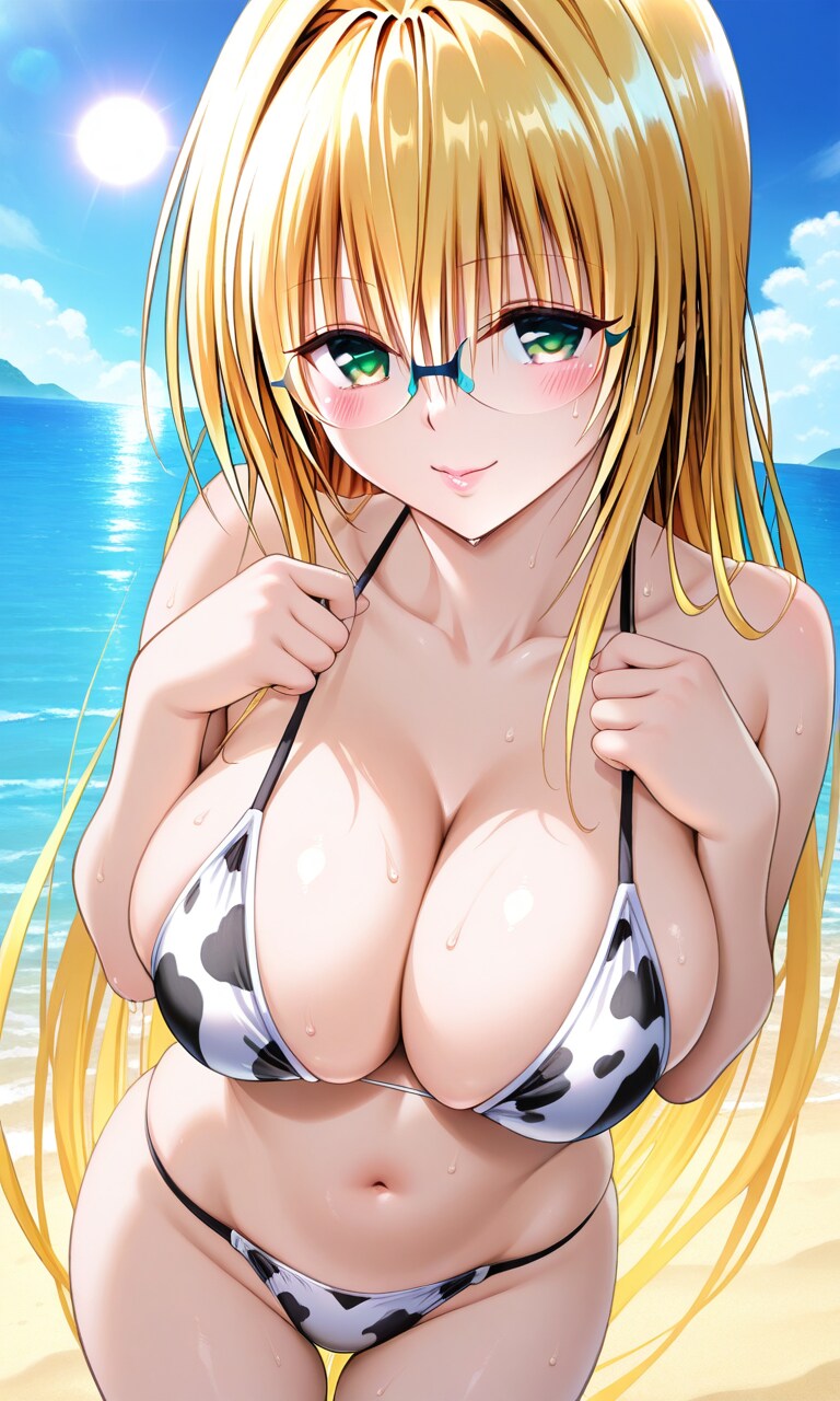 PixAIで牛柄ビキニのティアーユ🐮👙🏖️❤️
