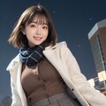 夜の雪景色と女性 10枚目