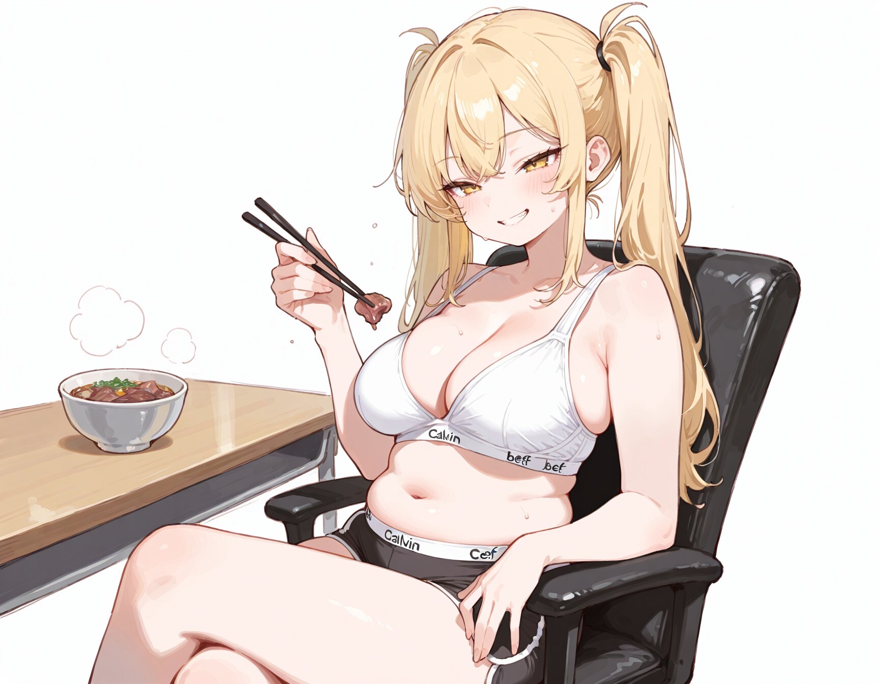 牛丼を食べる少女