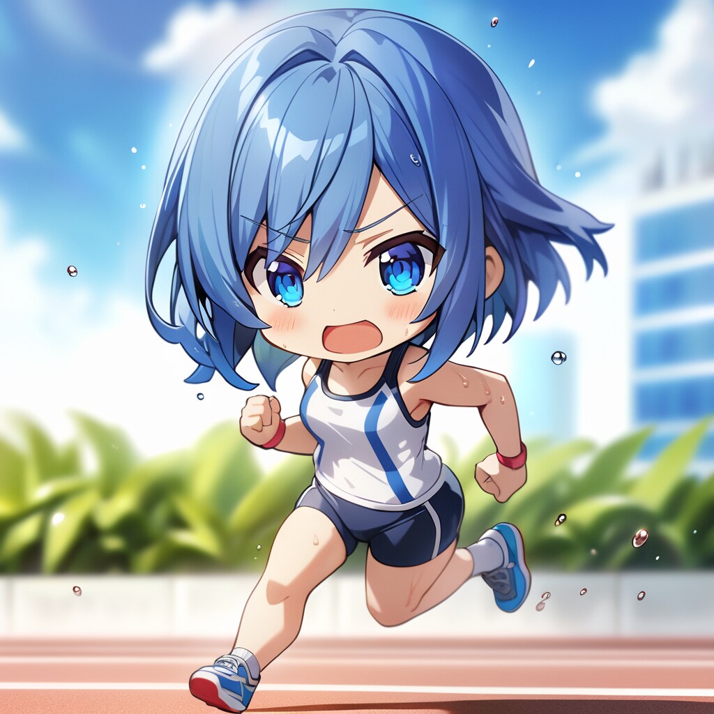 ねんどろいど風の青髪体操服娘さん