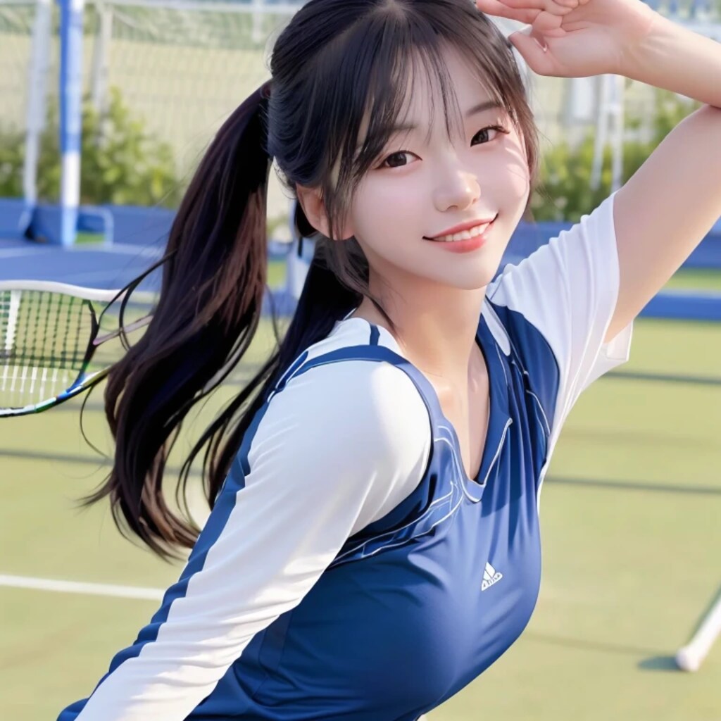 黒髪ポニテでテニスウェアの美女４４