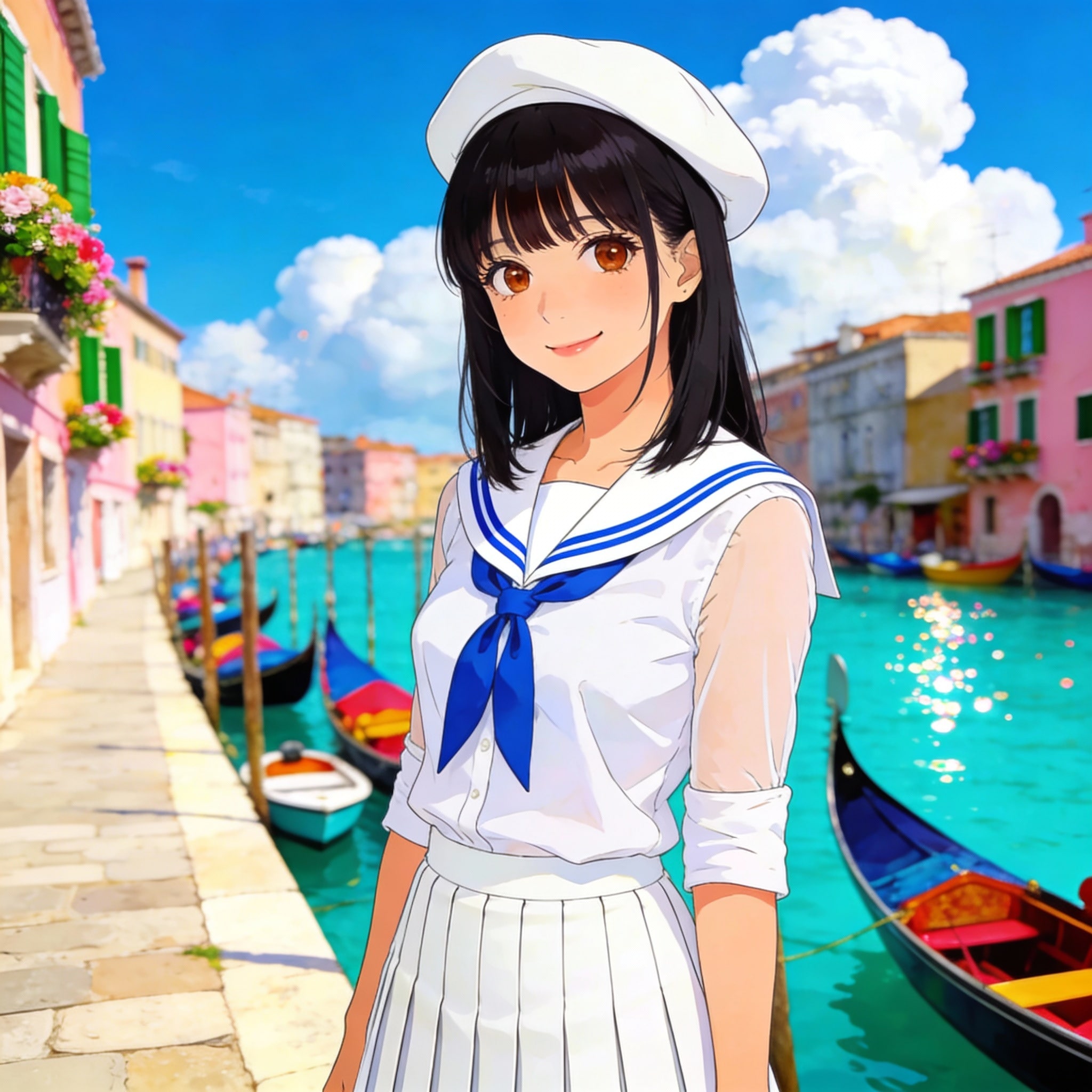 運河沿いの少女 | の人気AIイラスト・グラビア