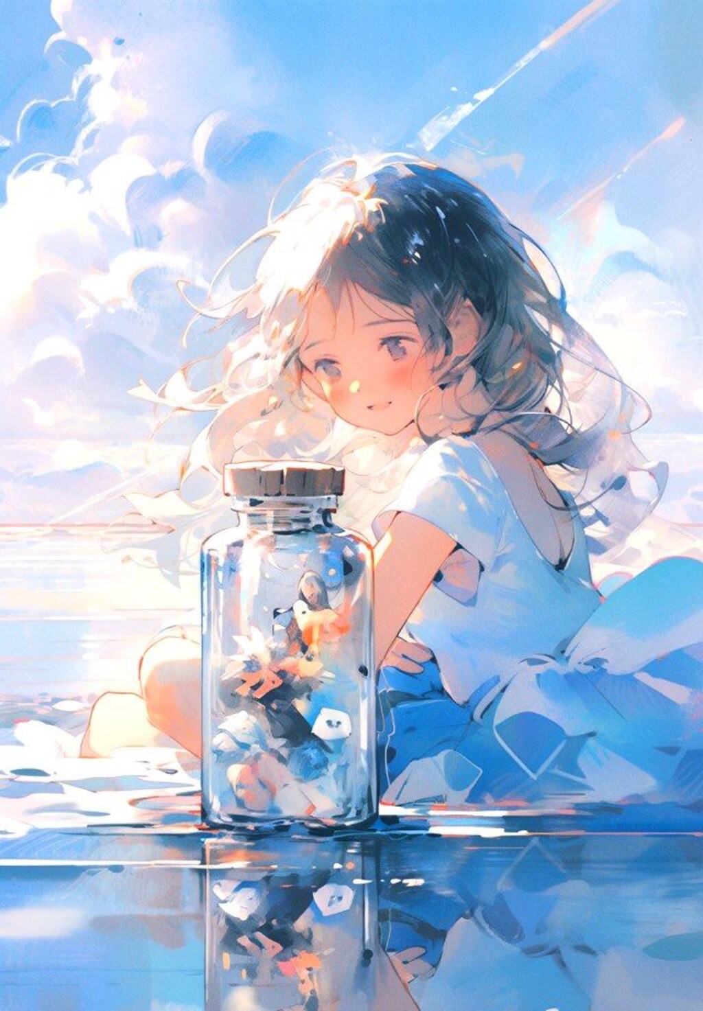 海とボトルと少女と