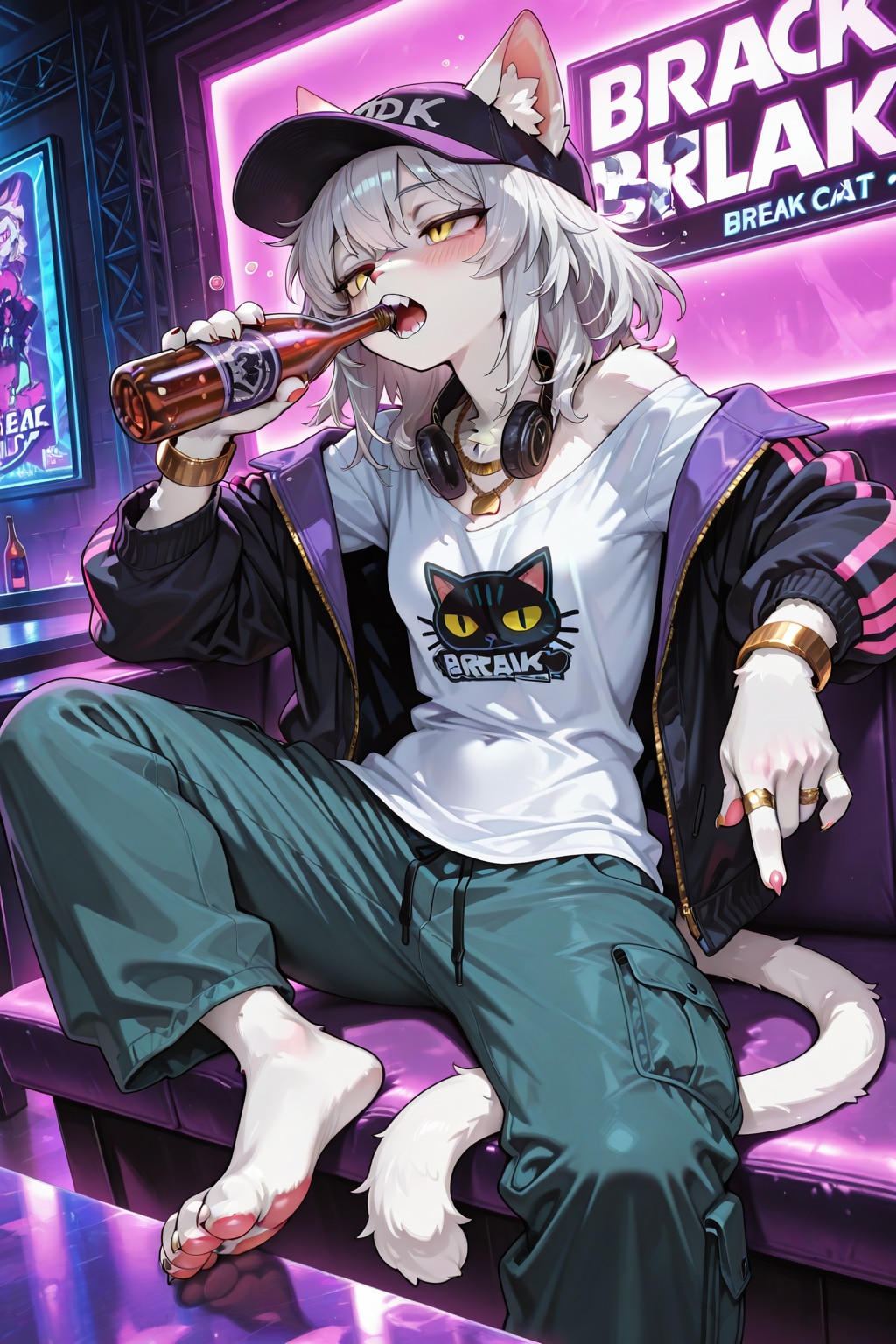 ナイトクラブで飲んで管(くだ)を巻く猫娘 | の人気AIイラスト・グラビア