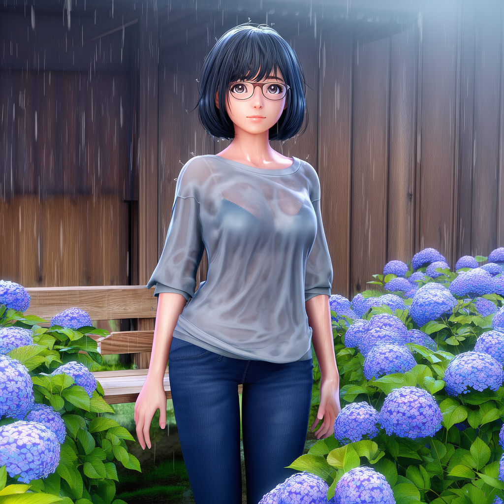 雨で濡れる眼鏡の女性 | の人気AIイラスト・グラビア