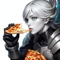 お題で習作（2023.07.29）白背景、ピザ、勇者 2枚目