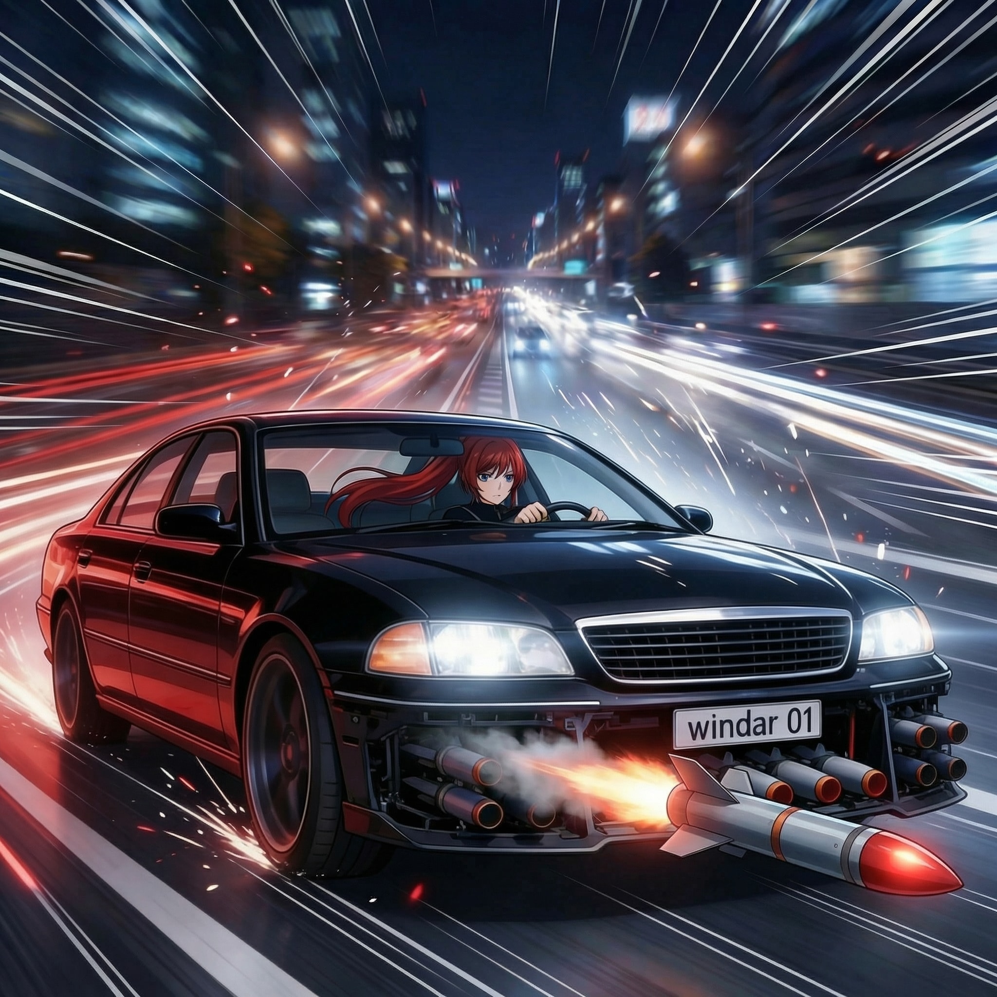 ミサイル発射する車と運転するイリーナ | の人気AIイラスト・グラビア