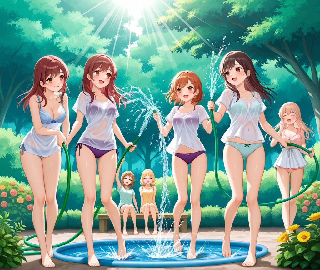 庭先で水浴び