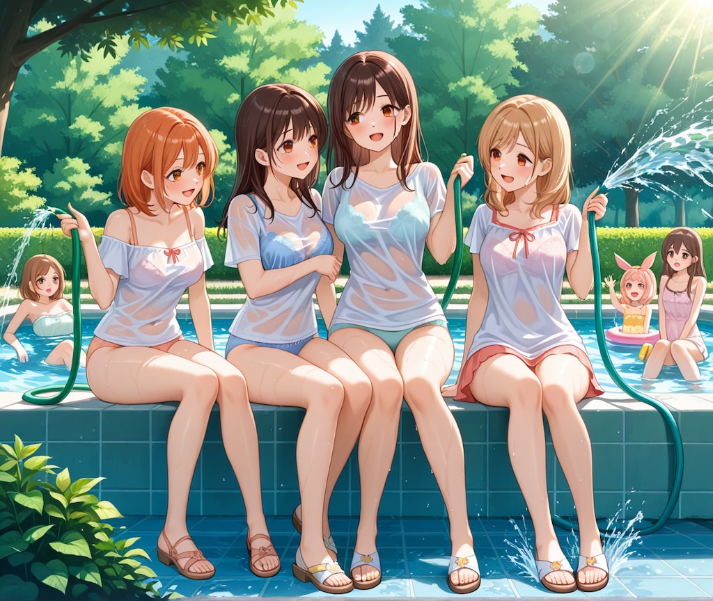 庭先で水浴び