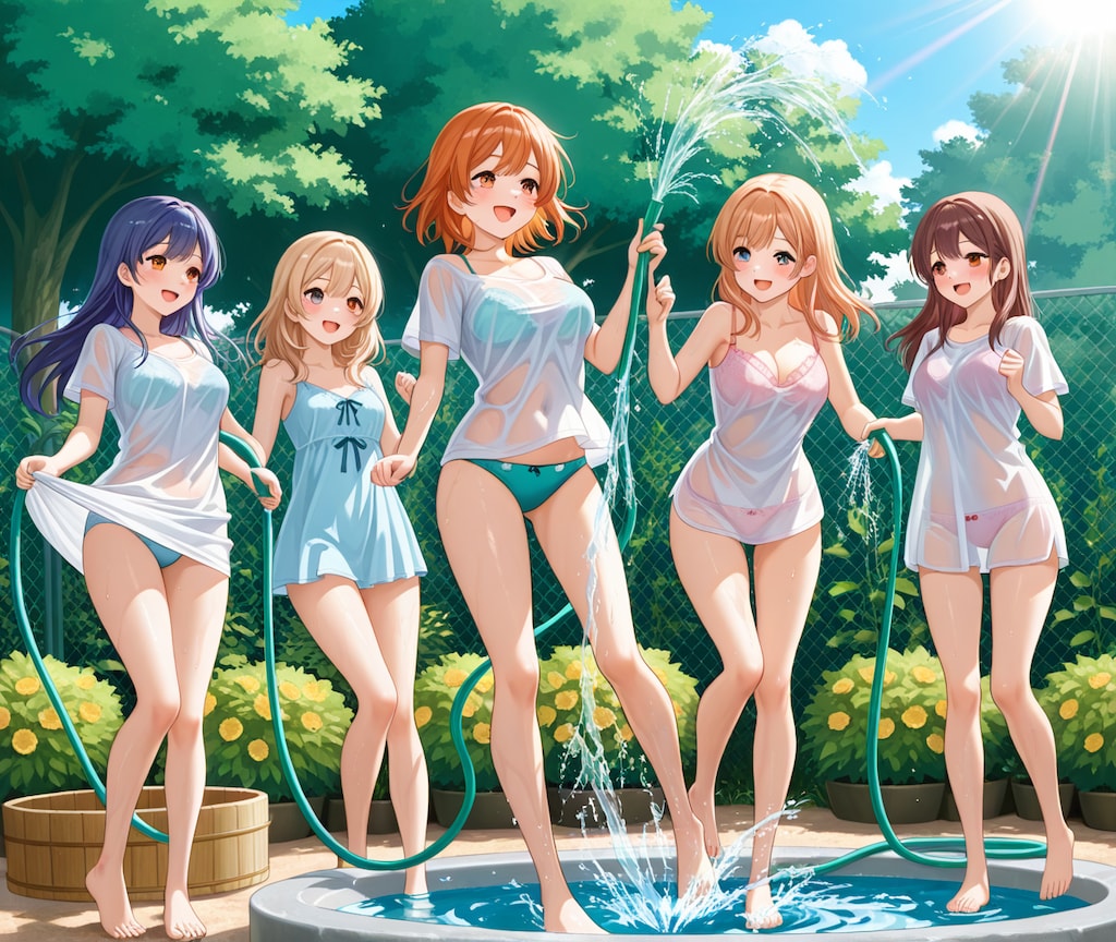 庭先で水浴び