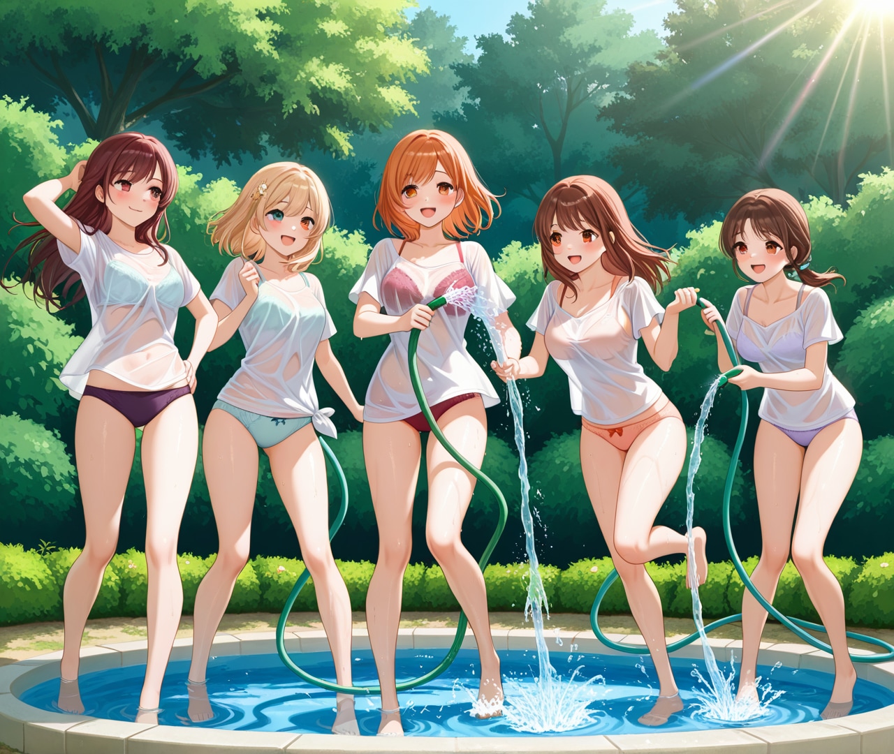 庭先で水浴び