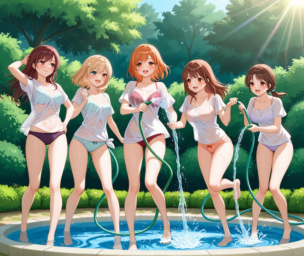 庭先で水浴び