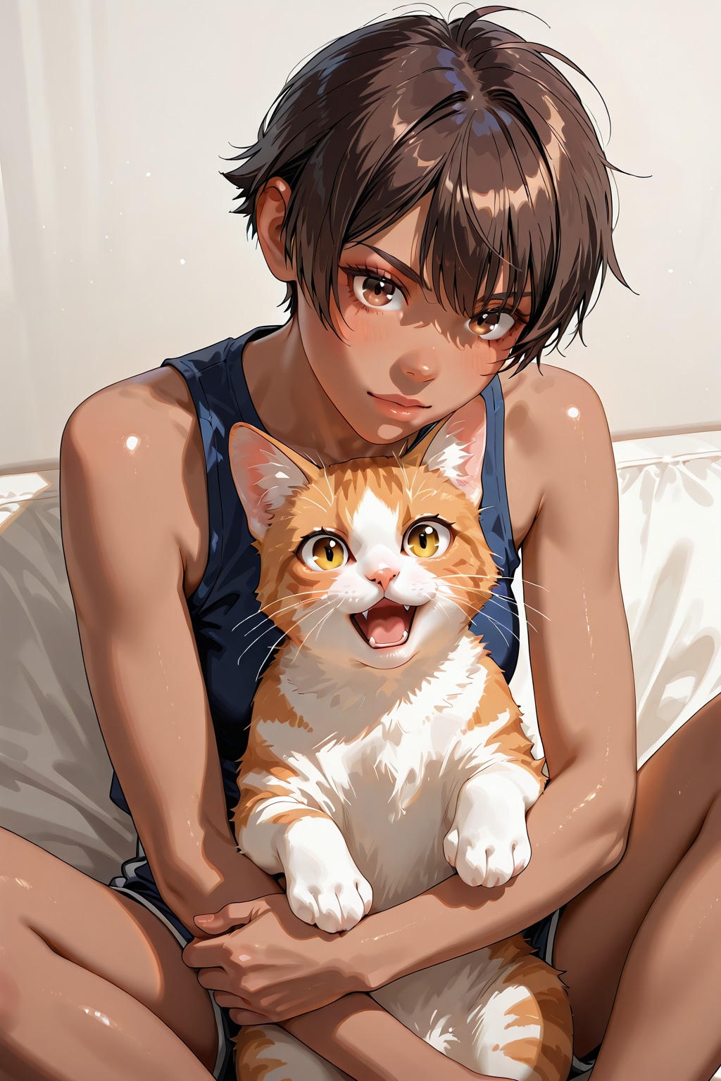 猫とタンクトップと私 | の人気AIイラスト・グラビア