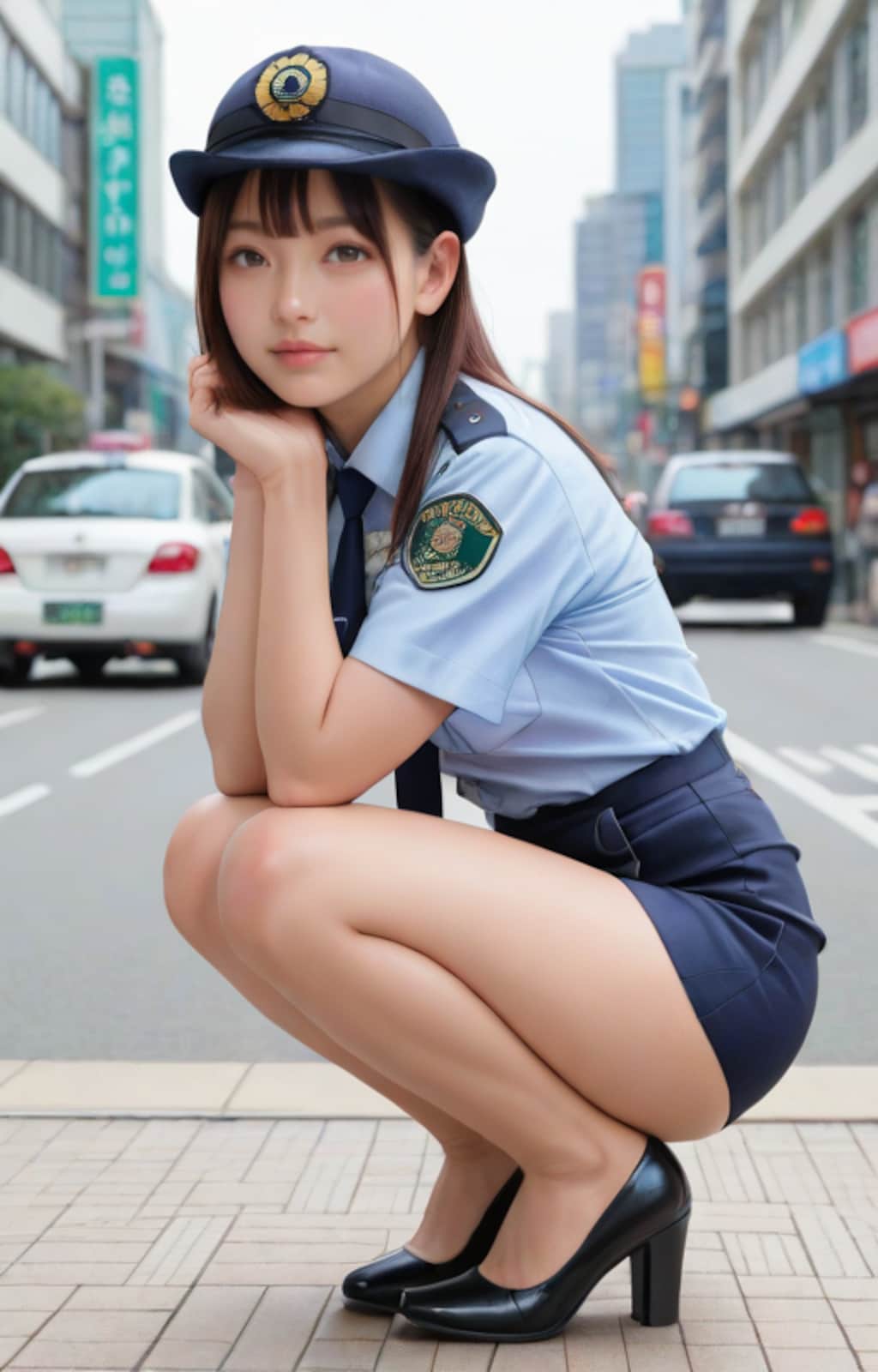 駐車違反を取り締まる婦警さん